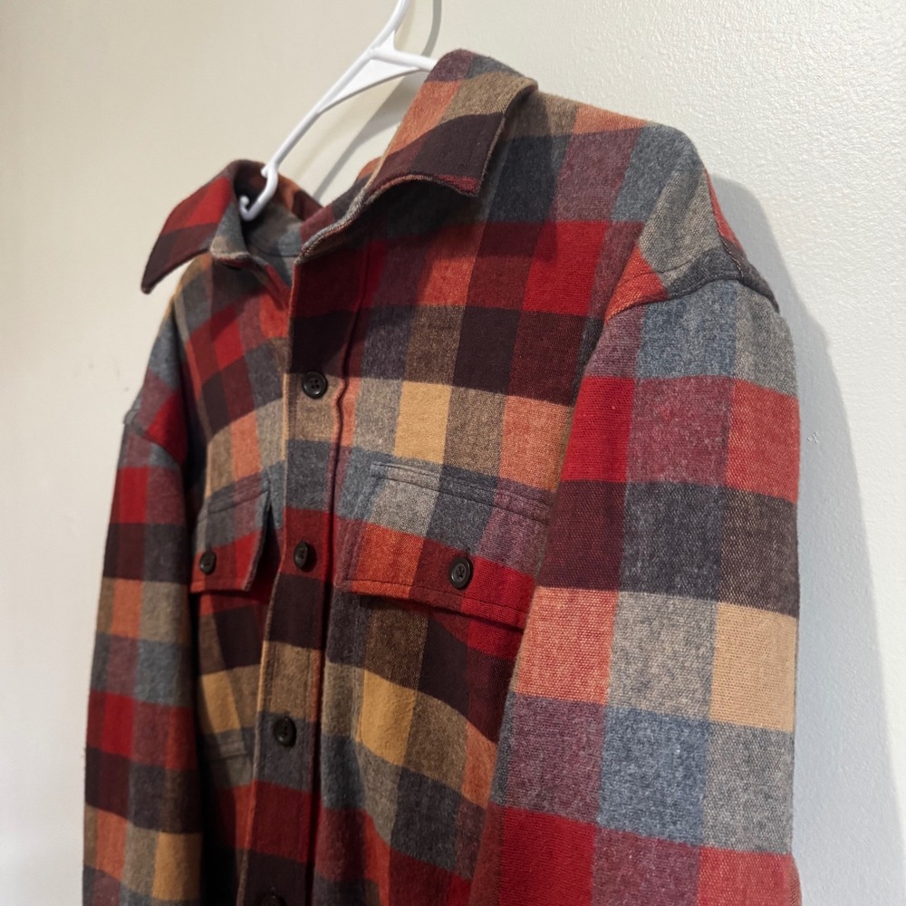 L.L. Bean Mens  Flannel Shirt Red Grey Plaid Button Down Heavyweight Cotton - Picture 2 of 5